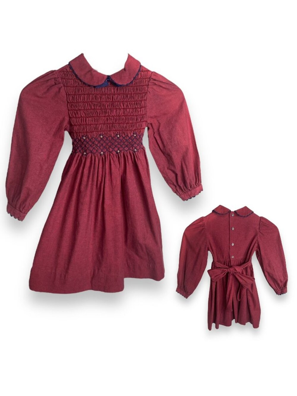 Vintage Polly Flinders Red Floral Smocked Collared Long Sleeve Dress 5